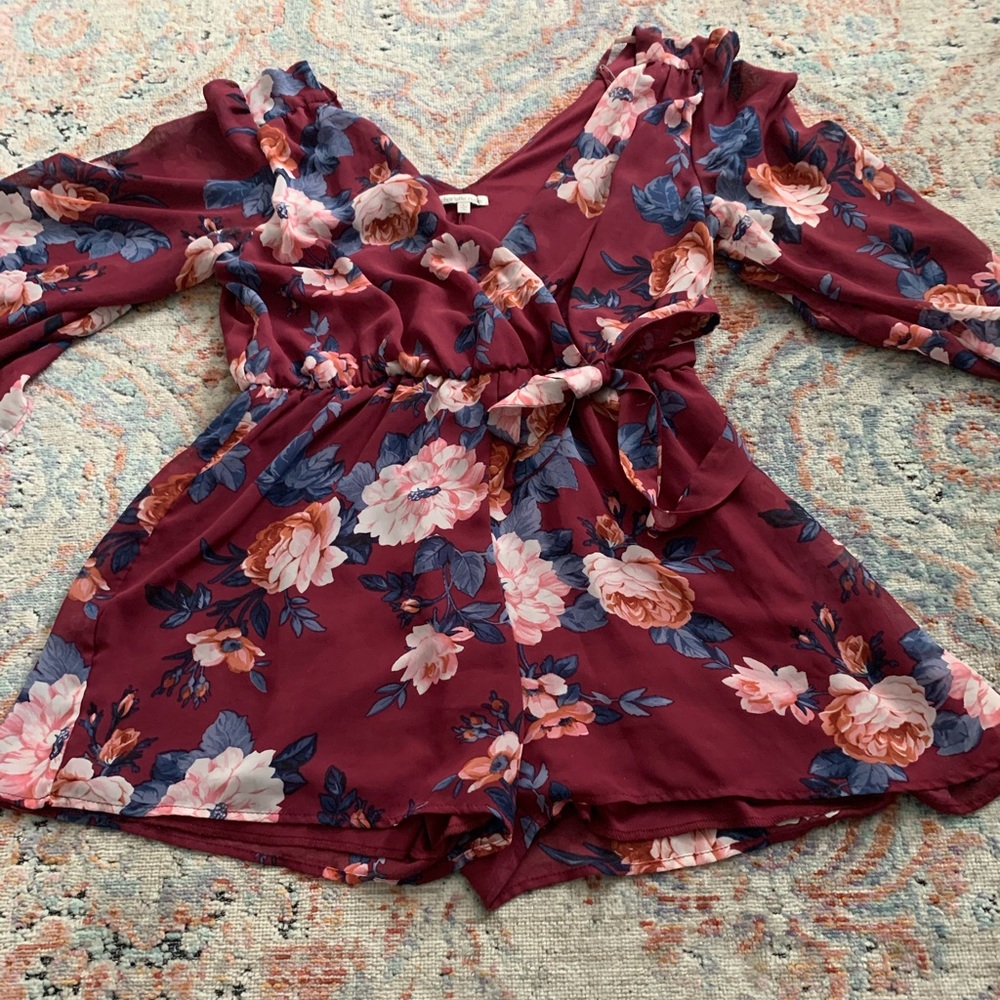 Maroon floral romper